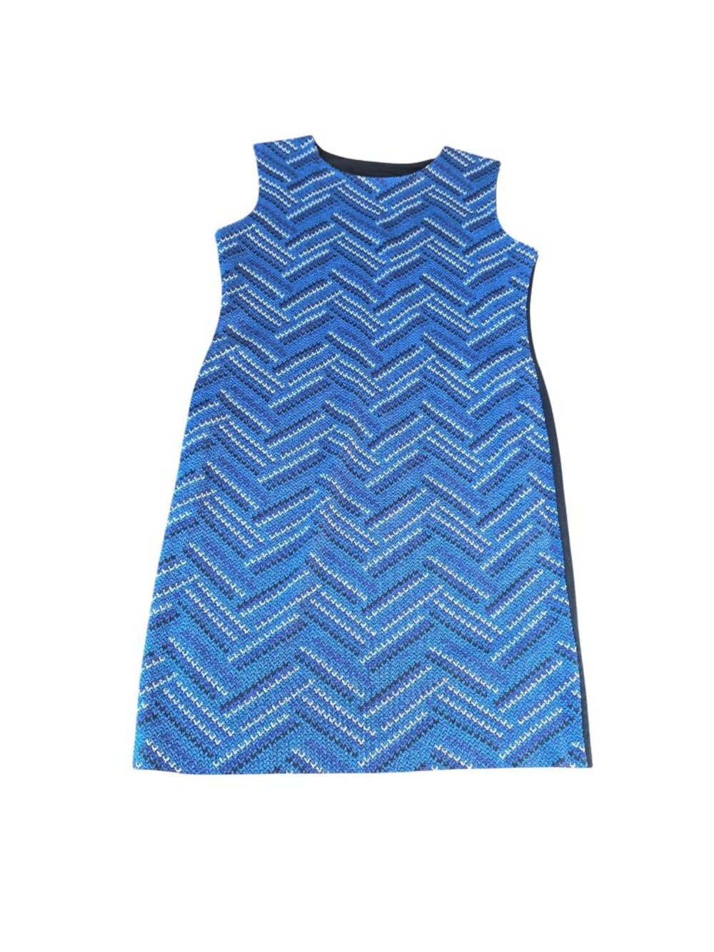 Misook Reversible Chevron Knit Sleeveless Shift Dress Blue Black Career Travel L